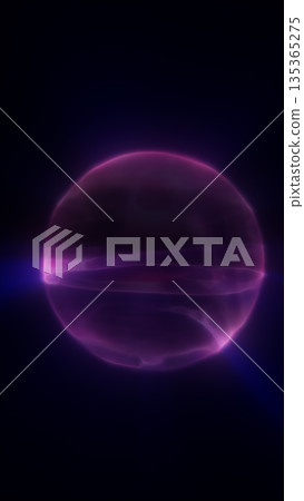 Futuristic purple energy sphere with soft glowing waves and translucent plasma layers floating in a dark blue space 135365275