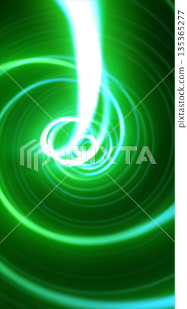 A vibrant green spiral of swirling energy forming a glowing dynamic vortex effect 135365277