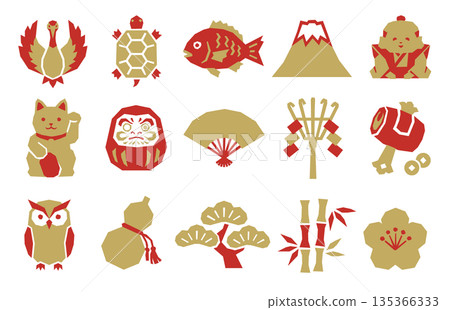 一套新年幸運符插圖 一套新年幸運符插圖 135366333