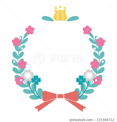 可愛的花束和絲帶(蝴蝶結)插畫邊框 可愛的花束和絲帶(蝴蝶結)插畫邊框 135366712