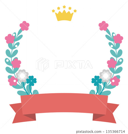 可愛的花束和絲帶(皇冠)相框 - 獎項排名材料 可愛的花束和絲帶(皇冠)相框 - 獎項排名材料 135366714