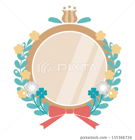 可愛的花束和緞帶(蝴蝶結)插畫邊框(銀色) 可愛的花束和緞帶(蝴蝶結)插畫邊框(銀色) 135366726