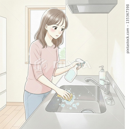 Sink cleaning woman 135367398