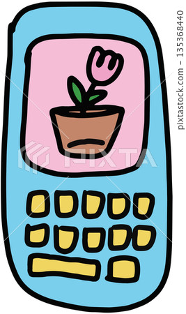 Hand drawn mobile phone for communication, calling, trip, device, vacation, travel, leisure, sticker, icon, online shopping, spring, summer, holiday, y2k decoration, entertainment, brooch, pin, print 135368440