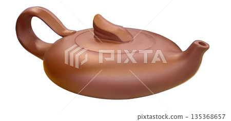 Brown ceramic teapot with handle and spout Brown ceramic teapot with handle and spout 135368657