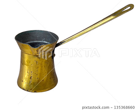 Vintage brass turkish coffee pot on transparent background 135368660