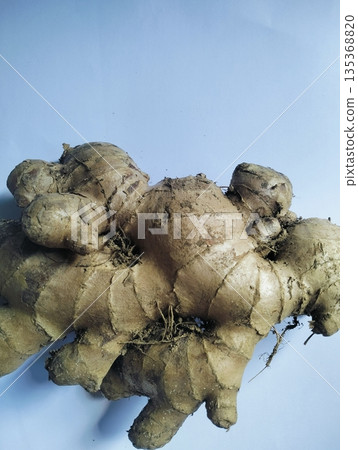 Fresh ginger root pile healthy spice ingredient 135368820