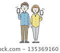 Couple showing smartphone screen, full body, vector 135369160