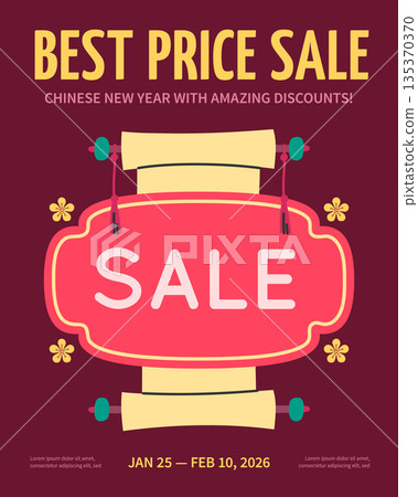 Best Price Sale and Happy Chinese New Year of Horse Concept Vertical Invitation Placard Poster Banner Card Template. Vector illustration 135370370