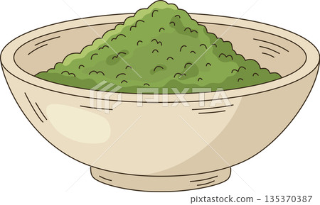 Minimalist Illustration of Matcha Green Tea Powder in a Ceramic Bowl for Culinary and Wellness Design Minimalist Illustration of Matcha Green Tea Powder in a Ceramic Bowl for Culinary and Wellness Design 135370387