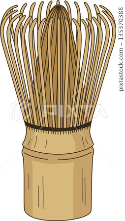 Minimalist Illustration of a Traditional Japanese Bamboo Matcha Whisk for Tea Ceremony and Healthy Lifestyle Design 135370388