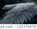 Close up of a majestic eagle with outstretched wings, showcasing its powerful presence and intricate feather details during a graceful flight 135370479