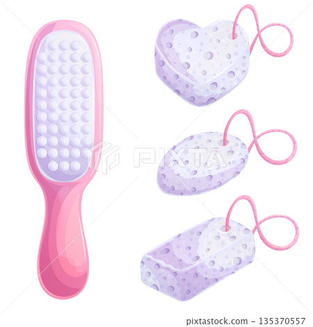 A set of pumice stone for cleaning, washing feet, a pedicure tool. Icon on a white background. an abrasive material used to remove dry, excess skin of the feet, calluses. Isolated vector illustration 135370557