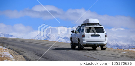 Toyota 4runner running on high altitude trail  in Tibet ,China 135370626