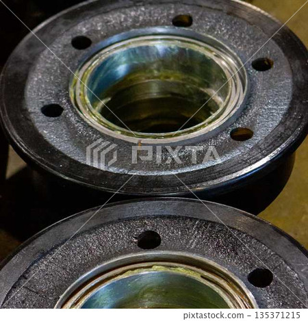 The wheel of a trolley, a wagon for rails. Mechanical engineering. Finished products. The wheel of a trolley, a wagon for rails. Mechanical engineering. Finished products. 135371215