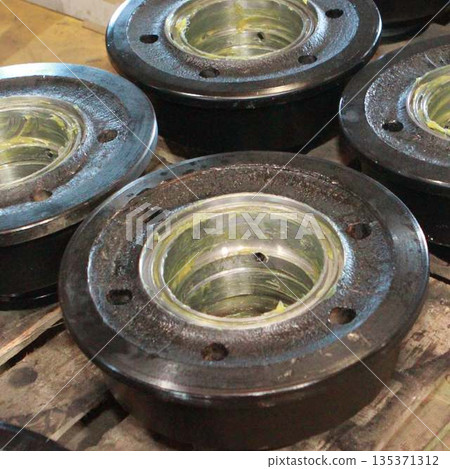 The wheel of a trolley, a wagon for rails. Mechanical engineering. Finished products. The wheel of a trolley, a wagon for rails. Mechanical engineering. Finished products. 135371312