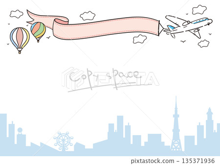 飛機旅行背景插圖，留白空間，風景，尺寸比例 135371936