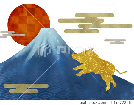 寓意吉祥的日本新年野豬插圖 135372266