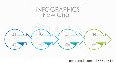 Four-step infographic flow chart with icons and arrows for visualizing processes, workflows, or timelines. Four-step infographic flow chart with icons and arrows for visualizing processes, workflows, or timelines. 135372318