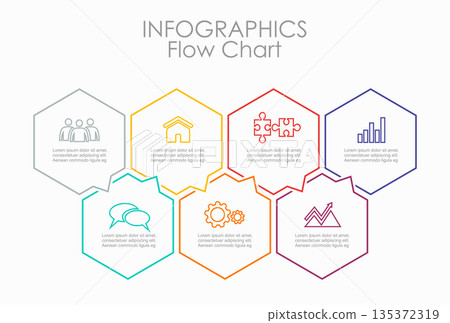 Icon hexagon infographic for process visualization, business presentation with modern, colorful design. Vector illustration. 135372319