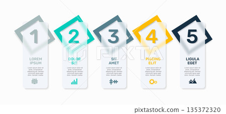 Five-panel infographic with icons and titles, ideal for business, planning, or presentation. Vector illustration. Five-panel infographic with icons and titles, ideal for business, planning, or presentation. Vector illustration. 135372320