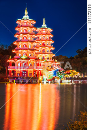 Kaohsiung Lotus Pond's symbol: Dragon and Tiger Pagoda Kaohsiung Lotus Pond's symbol: Dragon and Tiger Pagoda 135372516