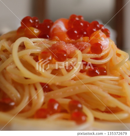 Salmon roe and cod roe pasta Salmon roe and cod roe pasta 135372679
