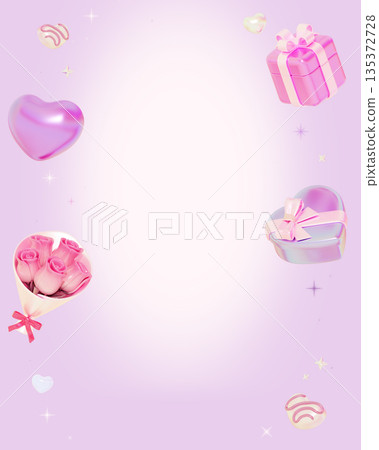 Holographic Purple Banner with Gift Boxes Hearts and Flower Bouquet Holographic Purple Banner with Gift Boxes Hearts and Flower Bouquet 135372728