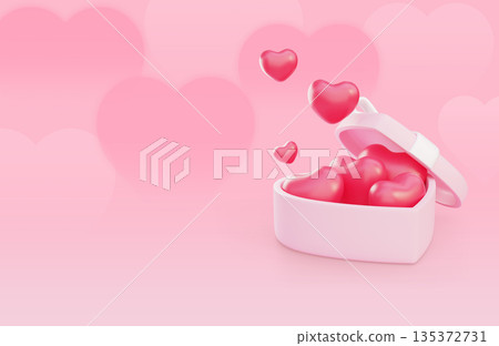 Heart Shaped Box Filled with Hearts Pink Pastel Background Banner 135372731
