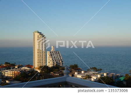 View from the mountain of temples, turquoise sea and blue sky.View from the mountain to the sea. 135373006