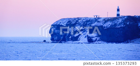Drift ice abuts Cape Notoro on the Sea of Okhotsk in Abashiri, Hokkaido, before dawn Drift ice abuts Cape Notoro on the Sea of Okhotsk in Abashiri, Hokkaido, before dawn 135373293