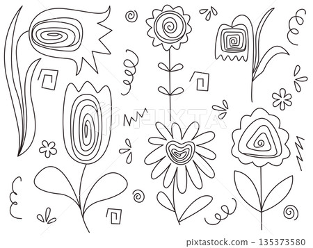 Strange flowers in doodle sketch style Strange flowers in doodle sketch style 135373580