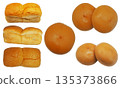 Collection of golden brown bread loaves and soft buns isolated on white background. 135373866