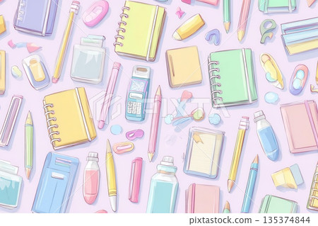 Pastel Stationery Seamless Pattern for Commercial Design Projects 135374844
