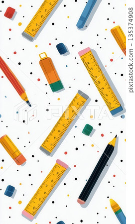 School Supplies Pattern Rulers, Pencils, Erasers, and Dots School Supplies Pattern Rulers, Pencils, Erasers, and Dots 135374908