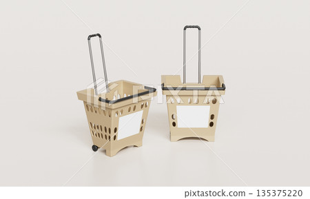 Plastic Shopping Baskets with Wheels Mock up. 3D Rendering. 135375220