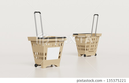 Plastic Shopping Baskets with Wheels Mock up. 3D Rendering. Plastic Shopping Baskets with Wheels Mock up. 3D Rendering. 135375221
