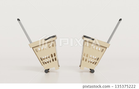 Plastic Shopping Baskets with Wheels Mock up. 3D Rendering. 135375222