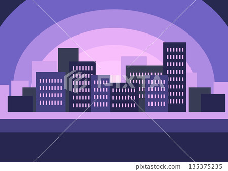 夜景燈光和紫色摩天大樓的向量插圖 135375235
