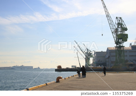 People looking at Kobe Port from Harborland 135375269