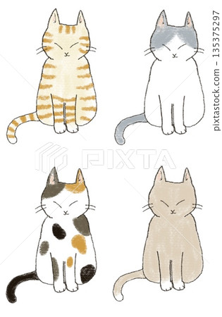 一組具有各種圖案的貓咪插圖 135375297