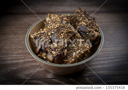 Healthy Pumpkin Seeds Cookies Crackers Isolated, Healthy Cereal Crackers, Homemade Pumpkin Seed 135375416