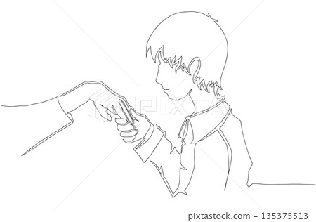 Continuous One Line Drawing of a Man About to Kiss a Hand eps10 Continuous One Line Drawing of a Man About to Kiss a Hand eps10 135375513