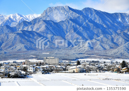 View of Mt. Ariake / Azumi Hospital and the Ikeda Town Hall area (Ikeda Town, Nagano Prefecture) [2026.1] 135375590