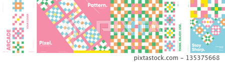 Spring Wave Pixel Pattern Posters, Pastel Mosaic Grid Cover Templates for Modern Flyers and Banners Spring Wave Pixel Pattern Posters, Pastel Mosaic Grid Cover Templates for Modern Flyers and Banners 135375668