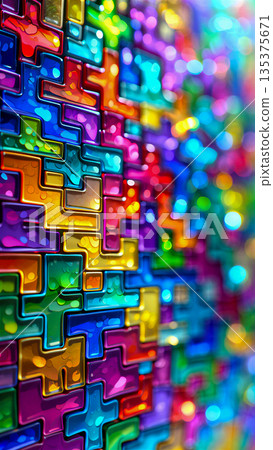 Glossy tetris-inspired colorful blocks. Colorful, glossy blocks in various Tetris-inspired shapes are arranged and interlocked. Glossy tetris-inspired colorful blocks. Colorful, glossy blocks in various Tetris-inspired shapes are arranged and interlocked. 135375671