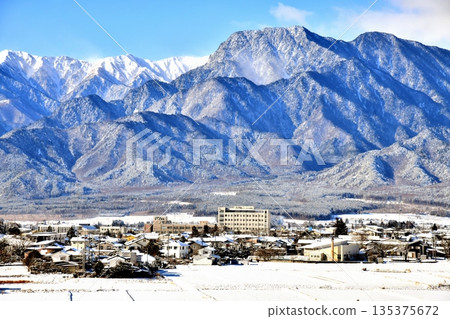 有明山/安曇醫院和池田町政廳一帶景色（長野縣池田町）[2026.1] 135375672