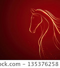 Golden horse silhouette on red background, elegant and smooth 135376258