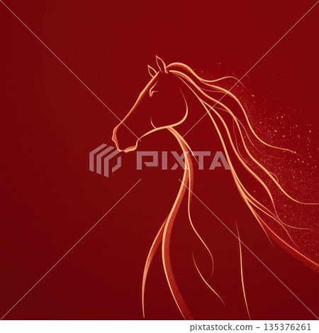 Golden horse silhouette on red background, elegant and smooth Golden horse silhouette on red background, elegant and smooth 135376261