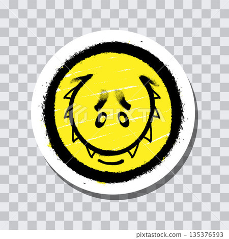Graffiti emoticon. Smiling face painted spray paint on transparent background sticker. Vector illustration Graffiti emoticon. Smiling face painted spray paint on transparent background sticker. Vector illustration 135376593